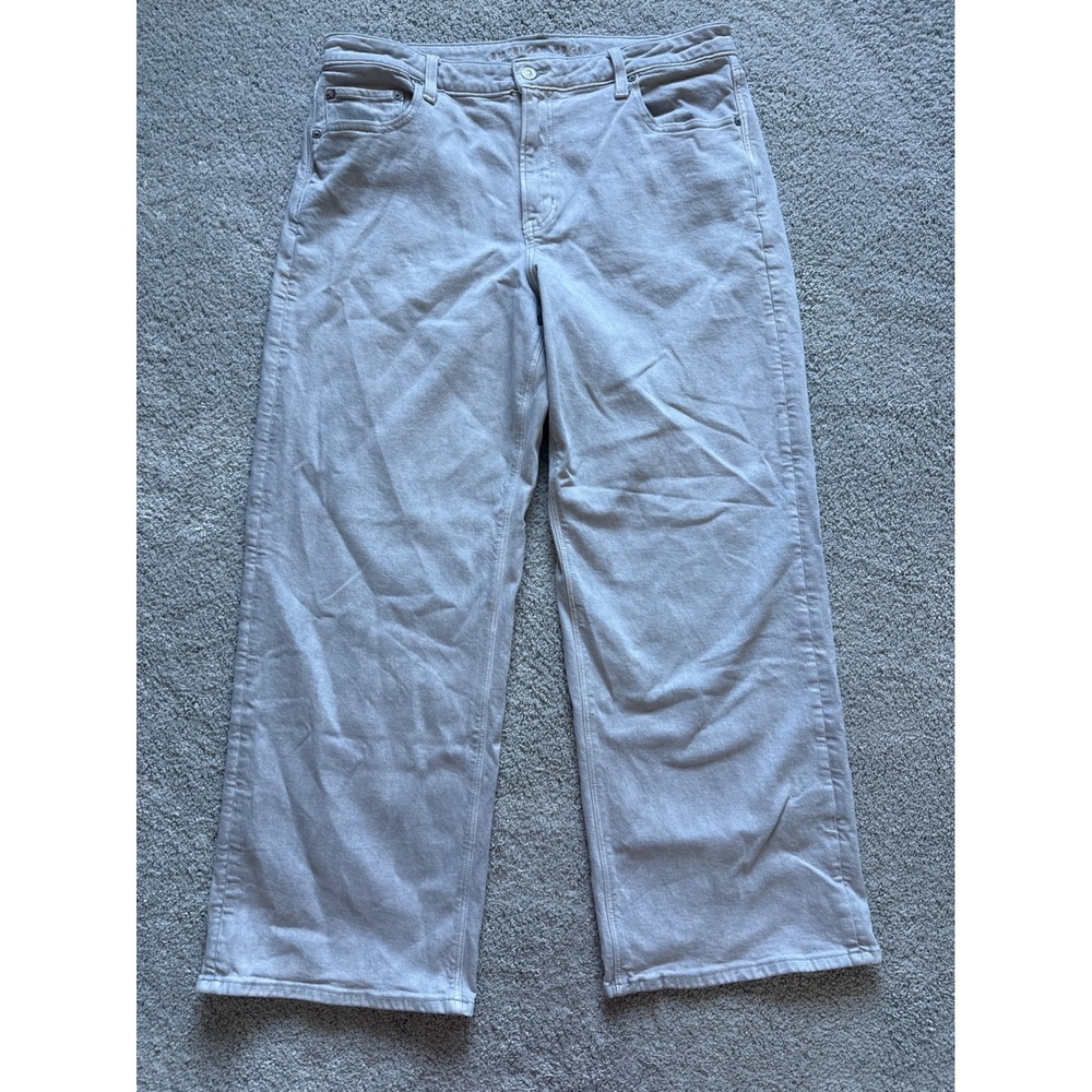 American Eagle Womens 14 Regular Wide Leg Jeans Light Grey High Rise Denim